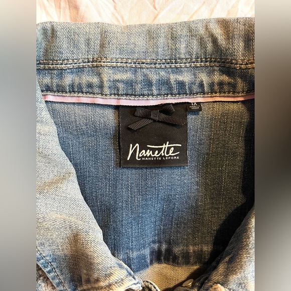 Nanette Lepore Women's Distressed Blue Denim Jacket wPaisley Pattern Size 1X - Picture 12 of 16